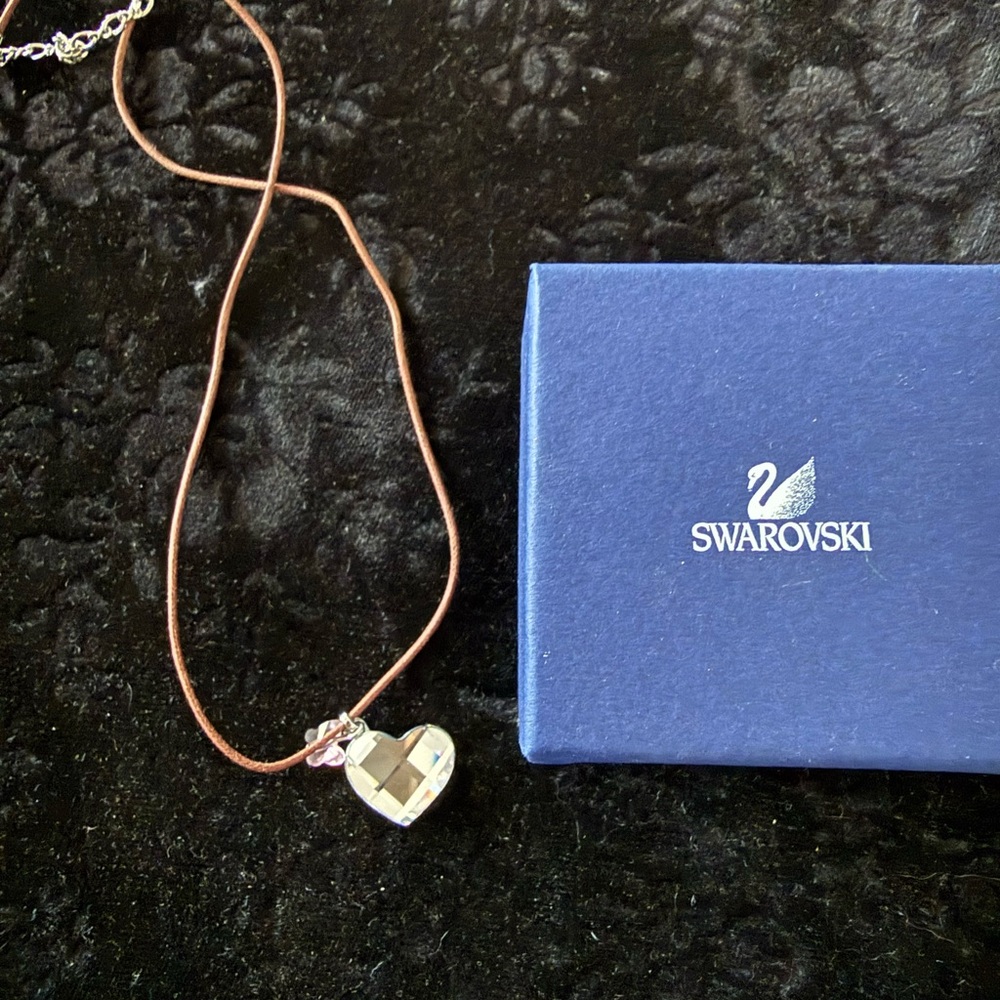 Swarovski Crystal Heart Necklace with Brown Cord